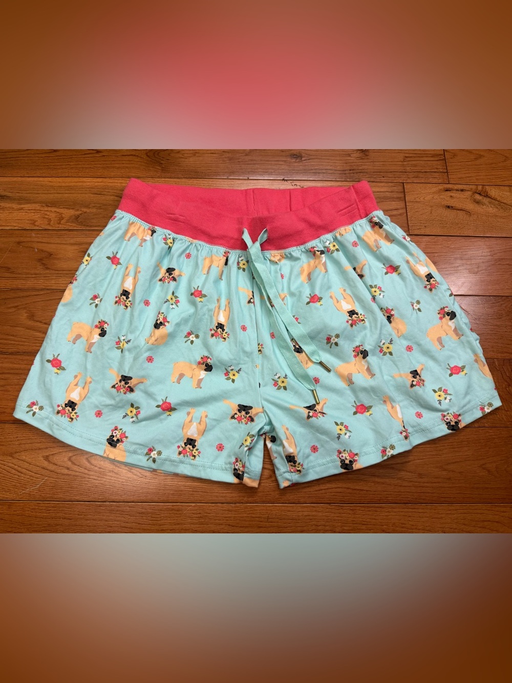 Wallflower Bulldog with Flower Crown Lounge Shorts NWOT